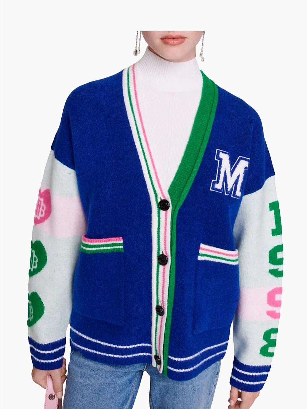 Maje Varsity-Style Knit Cardigan Sweater Oversized Small - Medium